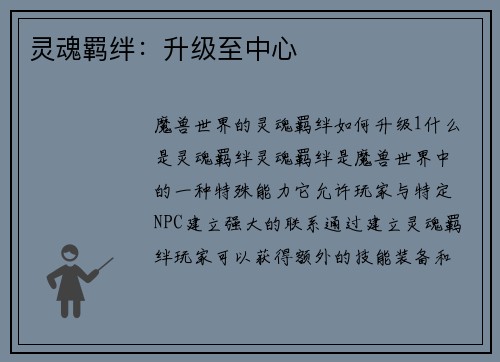 灵魂羁绊：升级至中心